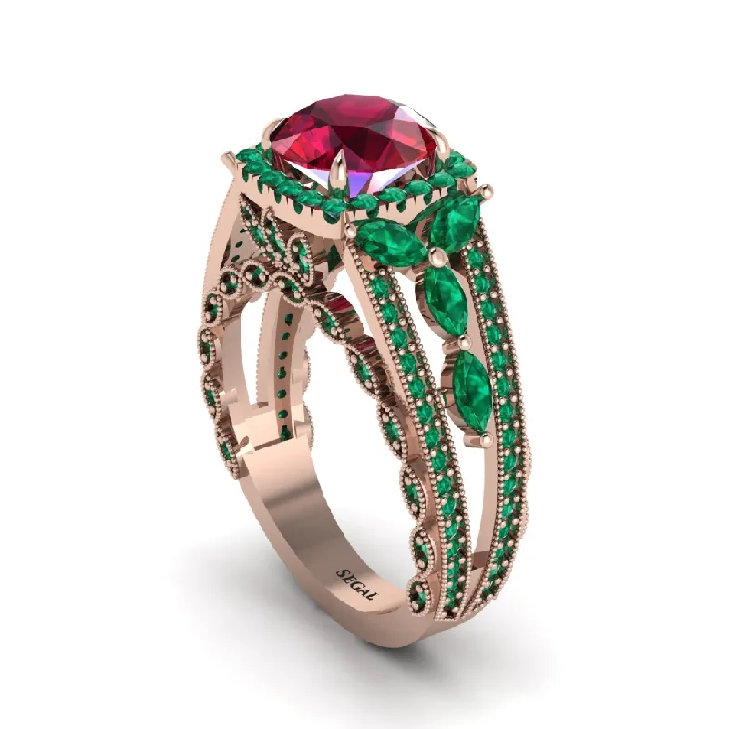 Ladies engagement rings with reef accents -Ruby Eternal Embrace Double Shank Filigree Engagement Ring - Celine No. 26