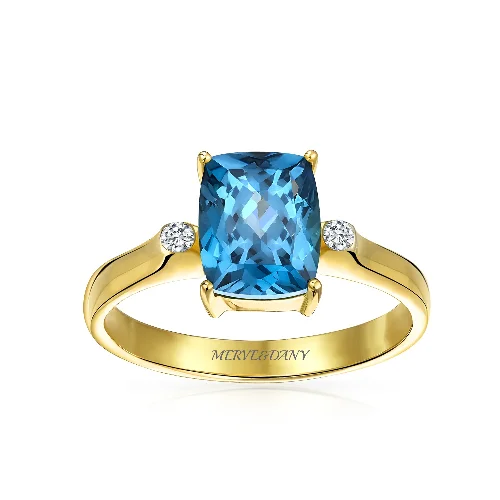 Ladies engagement rings for class-day love -3.17CT London Blue Topaz Emerald Cut Engagement Ring in 14K Gold Plated Silver