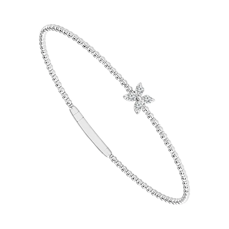 ladies-star-open-cuff-bracelets-14 Karat White Gold 1/6 Ctw Flower Flexible Diamond Bangle Bracelet