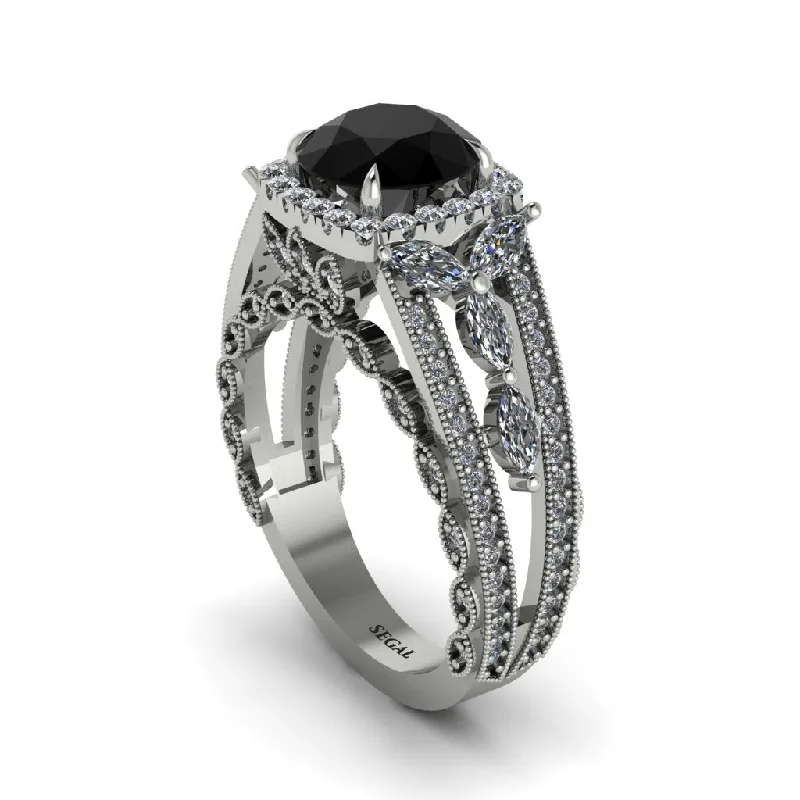 Ladies engagement rings for cozy unions -Black Diamond Eternal Embrace Double Shank Filigree Engagement Ring - Celine No. 9