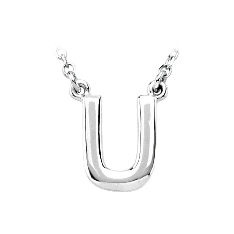 ladies-trendy-gold-necklaces-Sterling Silver, Kendall Collection, Block Initial U Necklace, 16 Inch