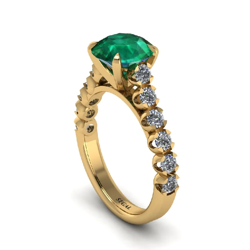 Ladies engagement rings stylish romance -2ct Round Cut Emerald 14K Gold Engagement Ring - Christina No. 4