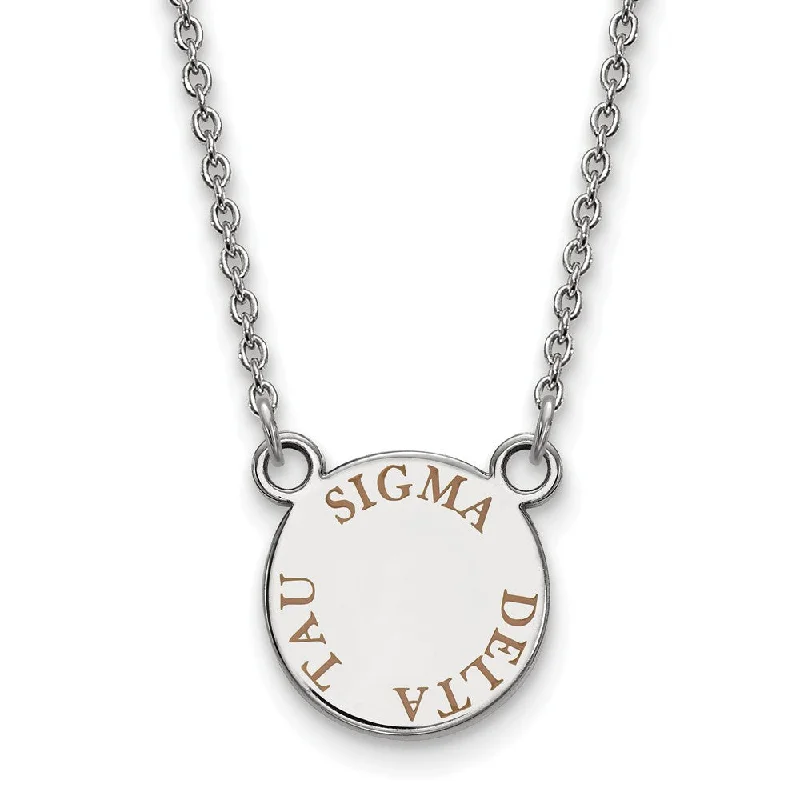 ladies-sterling-silver-woven-necklaces-Sterling Silver Sigma Delta Tau Small Lt Brown Enamel Necklace