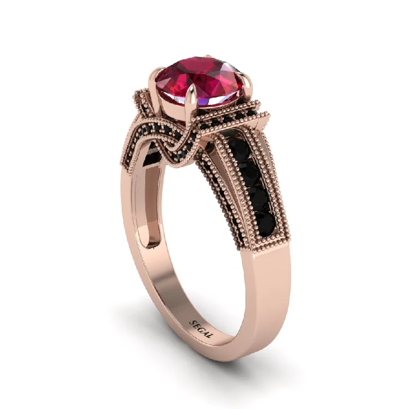 Ladies engagement rings with fin accents -Ruby Eternal Embrace Milgrain Engagement Ring - Fernanda No. 41