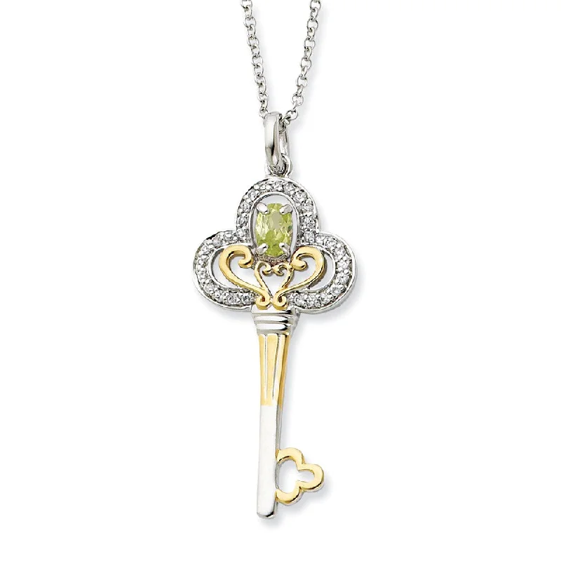 ladies-diamond-bar-necklaces-Rhodium & Gold Tone Plated Sterling Silver Aug CZ Birthstone Necklace