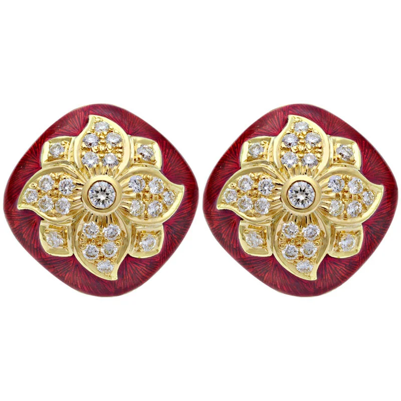 Ladies earrings with crown drops -Earrings-Diamond (Enamel)  (2105J)