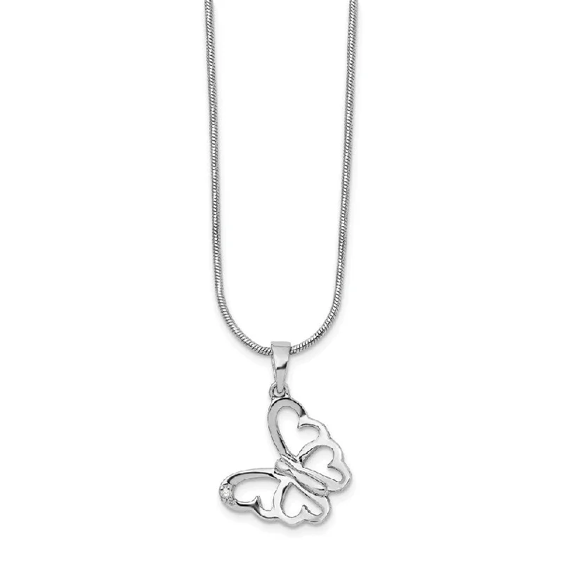 ladies-classic-box-necklaces-Diamond Butterfly Necklace in Rhodium Plated Silver, 18-20 Inch